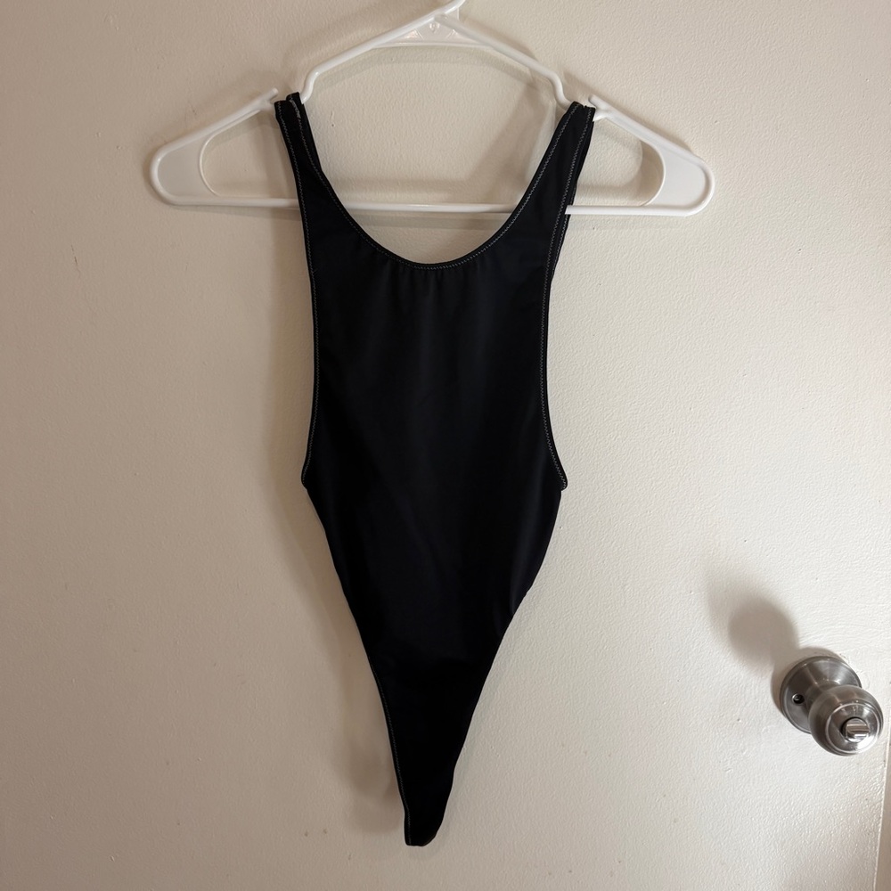 Black One-Piece High-Cut Swimsuit